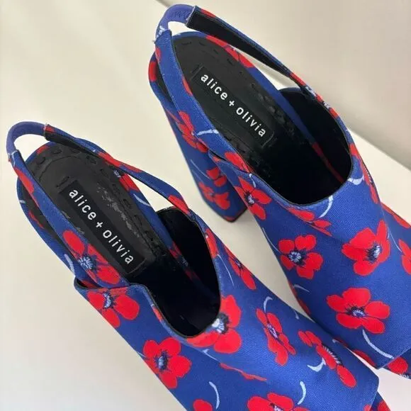 Alice   Olivia Logan Floral Platform Sandals Blue Red size EU 40 US 9