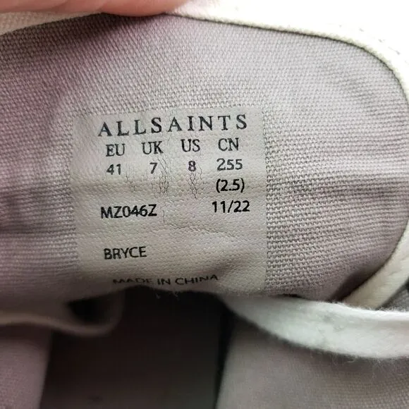 All Saints Bryce Mens Size 8 White Canvas High Top Sneaker Shoes 01-11-94 MZ046Z