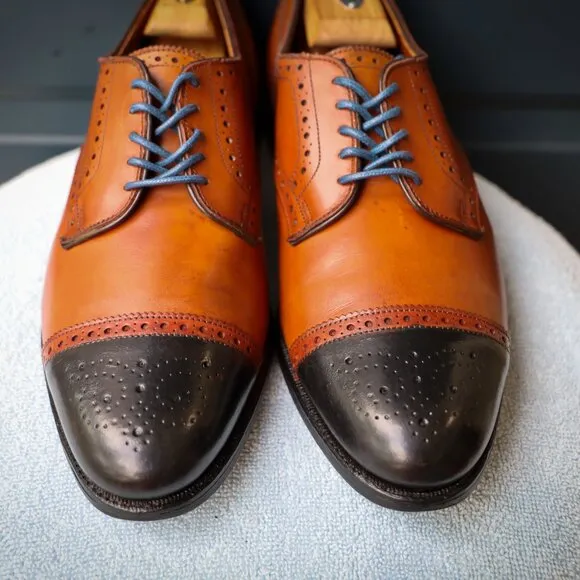 Allen Edmonds 10.5-D Sanford Cognac Brown Mens Cap Toe Derby Dress Shoes