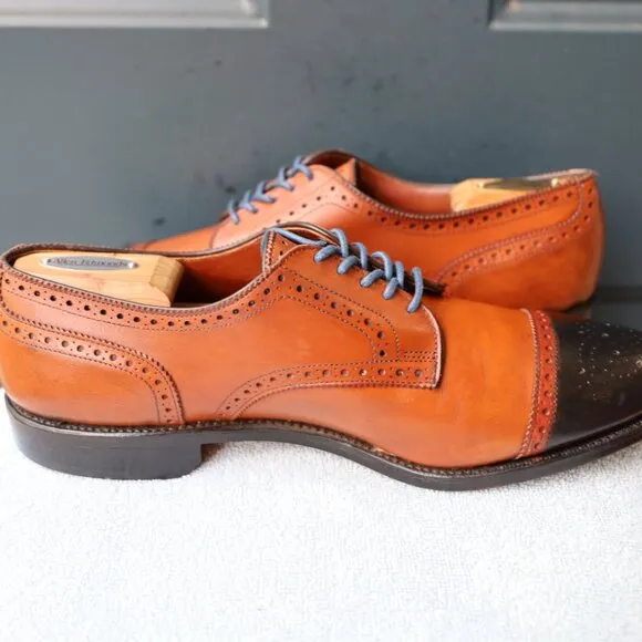Allen Edmonds 10.5-D Sanford Cognac Brown Mens Cap Toe Derby Dress Shoes