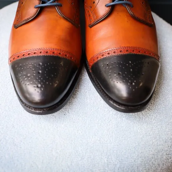 Allen Edmonds 10.5-D Sanford Cognac Brown Mens Cap Toe Derby Dress Shoes
