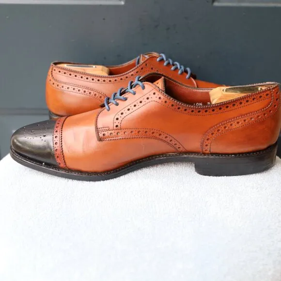 Allen Edmonds 10.5-D Sanford Cognac Brown Mens Cap Toe Derby Dress Shoes