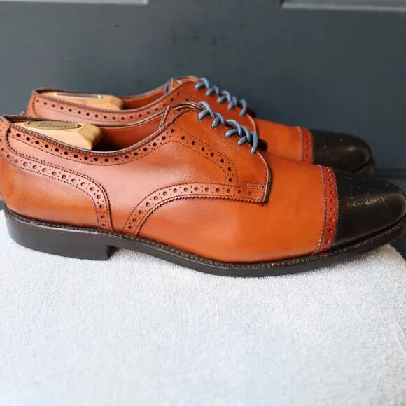 Allen Edmonds 10.5-D Sanford Cognac Brown Mens Cap Toe Derby Dress Shoes