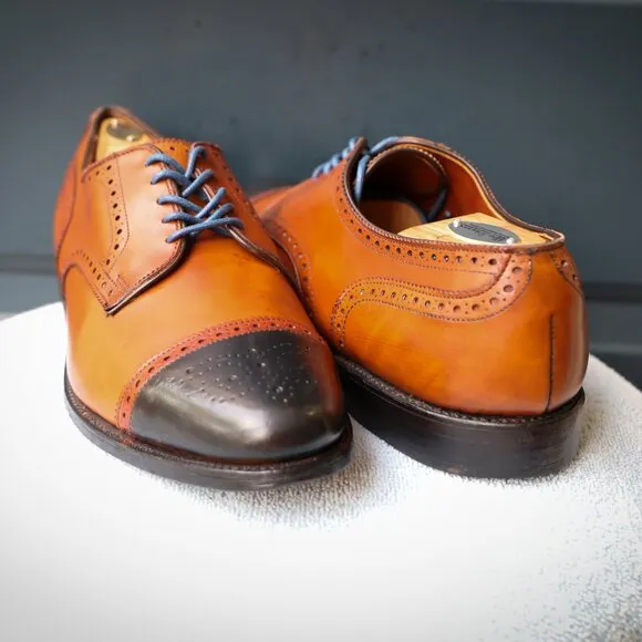 Allen Edmonds 10.5-D Sanford Cognac Brown Mens Cap Toe Derby Dress Shoes