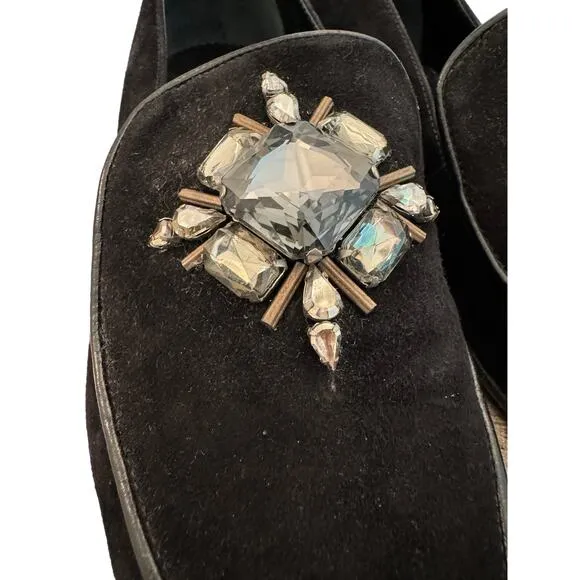 ALLSAINTS Black Velvet Flats Rhinestones Excellent 37 Glam Whimsigoth Holiday