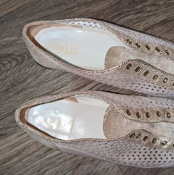 𝅺amalfi by Rangoni Gold Snake Skin Leather Shoes Size 8 1/2