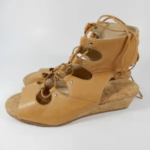 AMALFI by RANGONI Morata Cork Wedge Cage SANDALS Size 7 Sabbia Tan Leather NEW