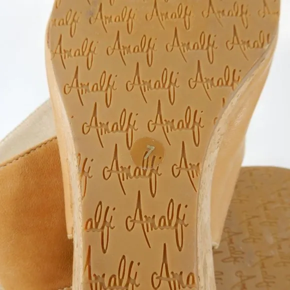 AMALFI by RANGONI Morata Cork Wedge Cage SANDALS Size 7 Sabbia Tan Leather NEW