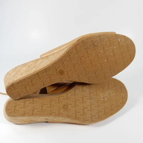AMALFI by RANGONI Morata Cork Wedge Cage SANDALS Size 7 Sabbia Tan Leather NEW