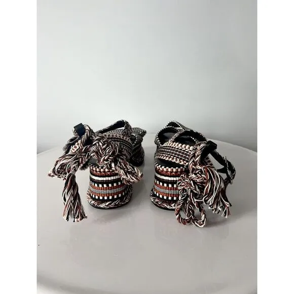 Amambaih NEW Beatriz High Platform Sandals‎ Woven Cognac Brown $436 38