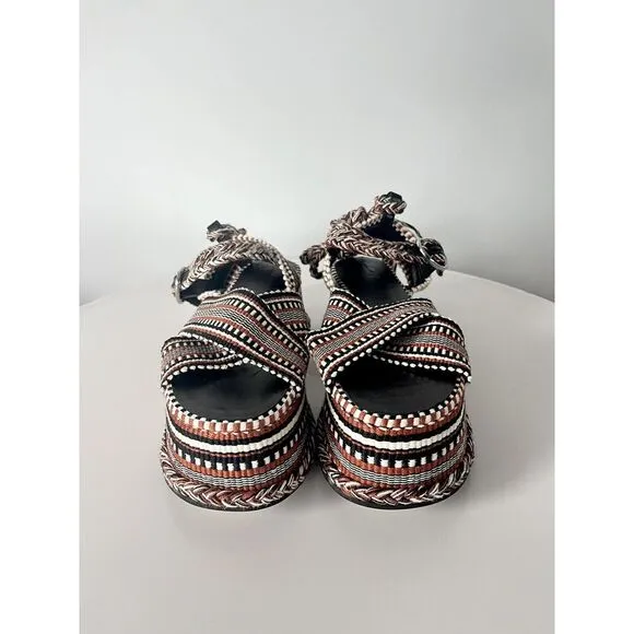 Amambaih NEW Beatriz High Platform Sandals‎ Woven Cognac Brown $436 38
