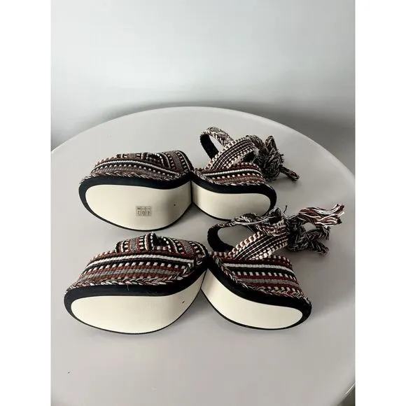 Amambaih NEW Beatriz High Platform Sandals‎ Woven Cognac Brown $436 38