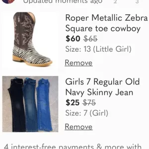Amazing Roper Cowgirl Boots and 3 pairs of girls jeans size 7