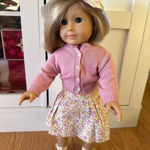 American Girl Doll in Pink Cardigan and Floral Skirt