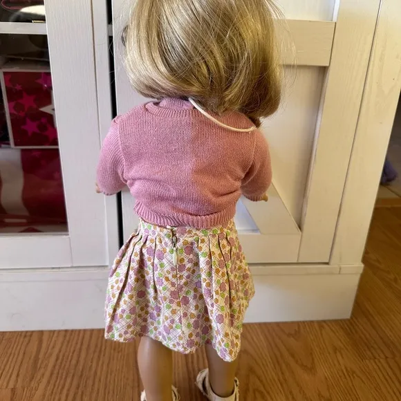 American Girl Doll in Pink Cardigan and Floral Skirt