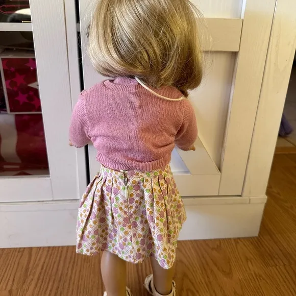 American Girl Doll in Pink Cardigan and Floral Skirt