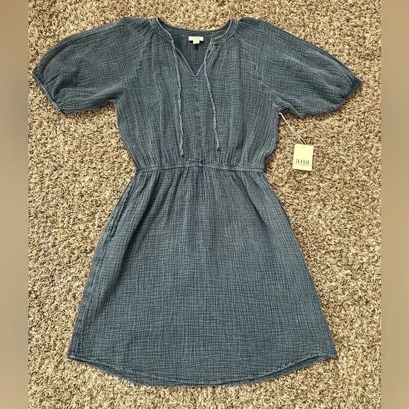 a.n.a Women’s Short Sleeve Popover Dress, 100% Cotton - Acid Wash Denim- NWT