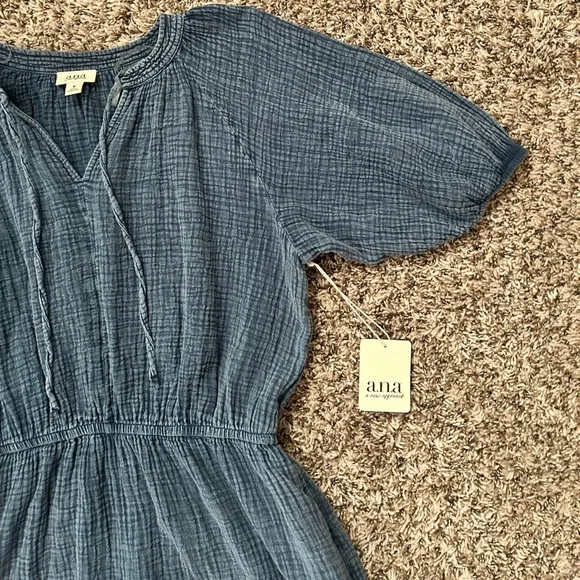 a.n.a Women’s Short Sleeve Popover Dress, 100% Cotton - Acid Wash Denim- NWT
