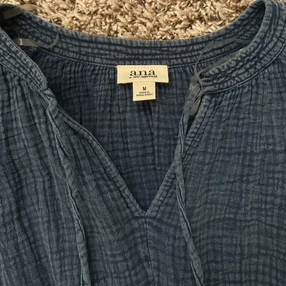 a.n.a Women’s Short Sleeve Popover Dress, 100% Cotton - Acid Wash Denim- NWT