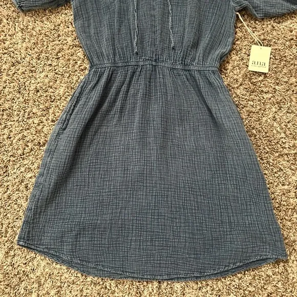 a.n.a Women’s Short Sleeve Popover Dress, 100% Cotton - Acid Wash Denim- NWT