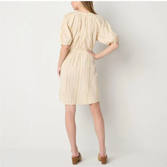a.n.a Women’s Short Sleeve Popover Dress, 100% Cotton - Acid Wash Denim- NWT
