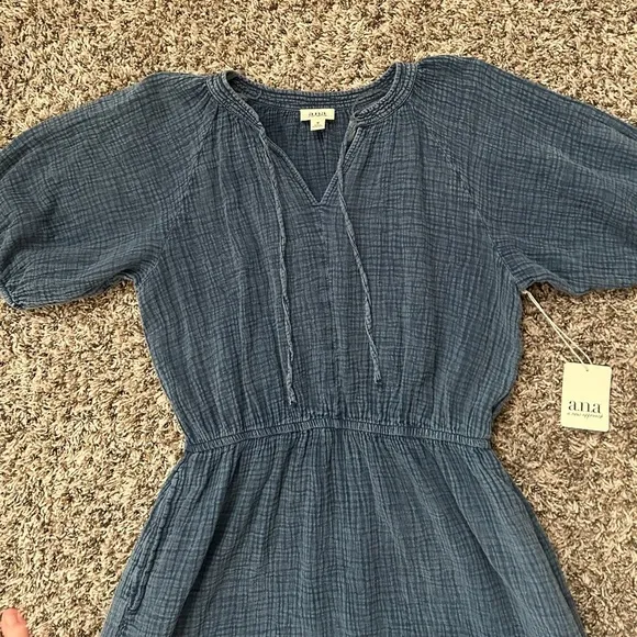 a.n.a Women’s Short Sleeve Popover Dress, 100% Cotton - Acid Wash Denim- NWT