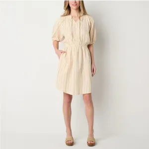 a.n.a Women’s Short Sleeve Popover Dress, 100% Cotton - Acid Wash Denim- NWT