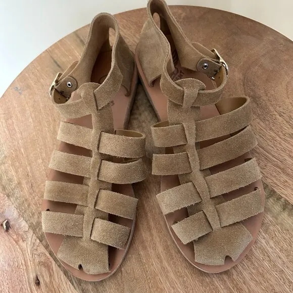 ANCIENT GREEK SANDALS Homeria Suede Fisherman Shoes Sz 38 8