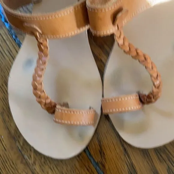 Ancient Greek wood wedge leather sandals size 5.5