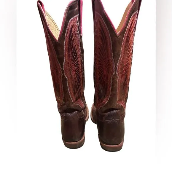 Anderson Bean Women’s Size 6B Brown Leather Western Boots with Pink and Orange