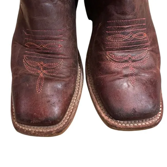 Anderson Bean Women’s Size 6B Brown Leather Western Boots with Pink and Orange