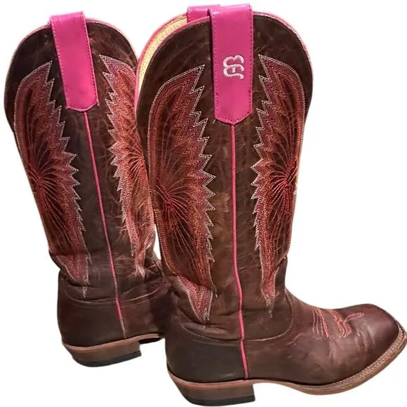 Anderson Bean Women’s Size 6B Brown Leather Western Boots with Pink and Orange