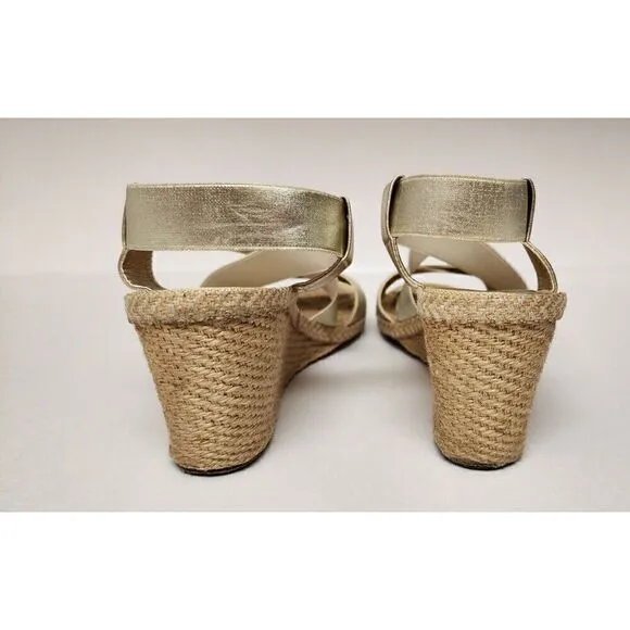 Andre Assous Black Leather Dalmira Espadrille Wedge Sandal Slingback Women US 9M