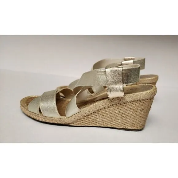 Andre Assous Black Leather Dalmira Espadrille Wedge Sandal Slingback Women US 9M