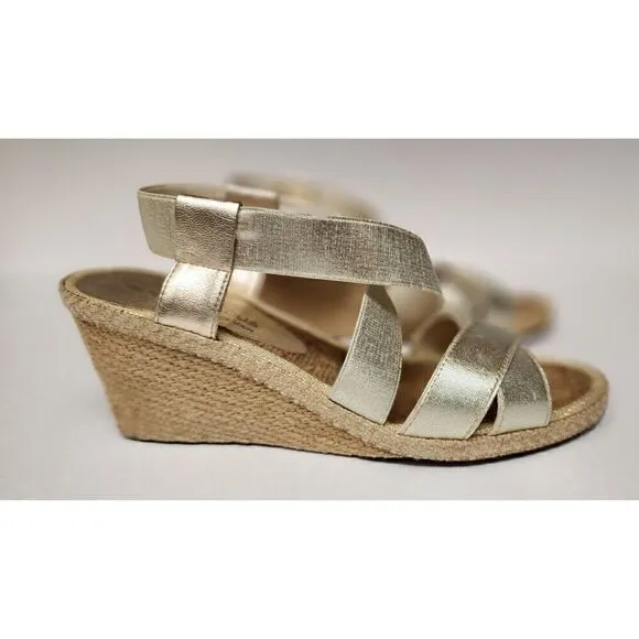 Andre Assous Black Leather Dalmira Espadrille Wedge Sandal Slingback Women US 9M