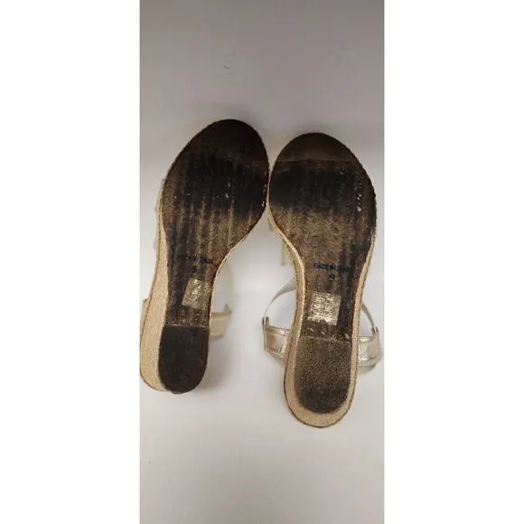 Andre Assous Black Leather Dalmira Espadrille Wedge Sandal Slingback Women US 9M