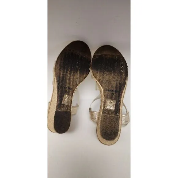 Andre Assous Black Leather Dalmira Espadrille Wedge Sandal Slingback Women US 9M