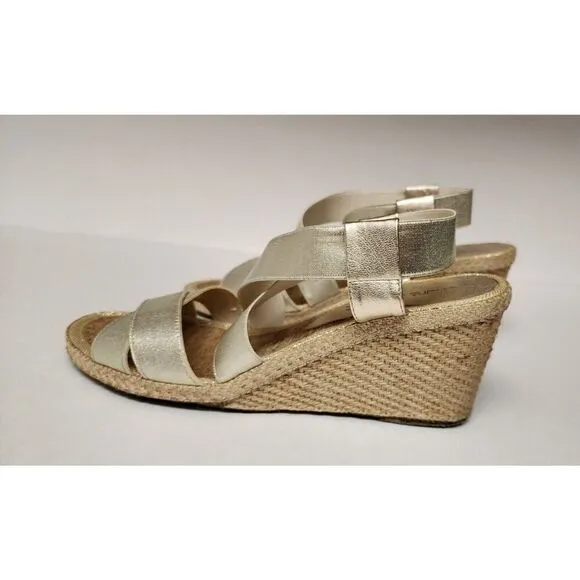 Andre Assous Black Leather Dalmira Espadrille Wedge Sandal Slingback Women US 9M