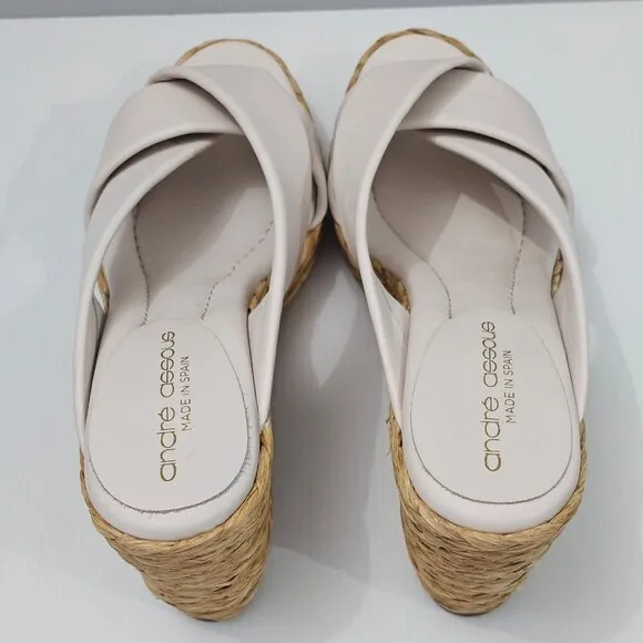 Andre Assous Opal Sandal Espadrille Wedge Platform EU Size 41 White Leather