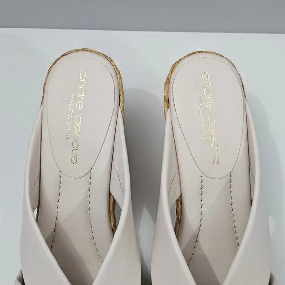 Andre Assous Opal Sandal Espadrille Wedge Platform EU Size 41 White Leather