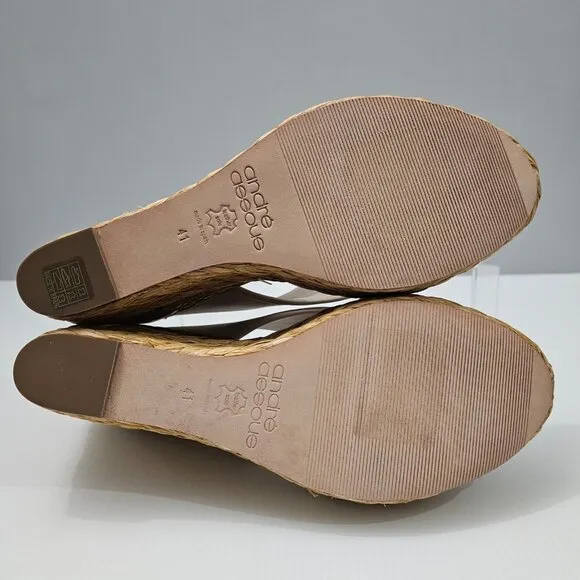 Andre Assous Opal Sandal Espadrille Wedge Platform EU Size 41 White Leather
