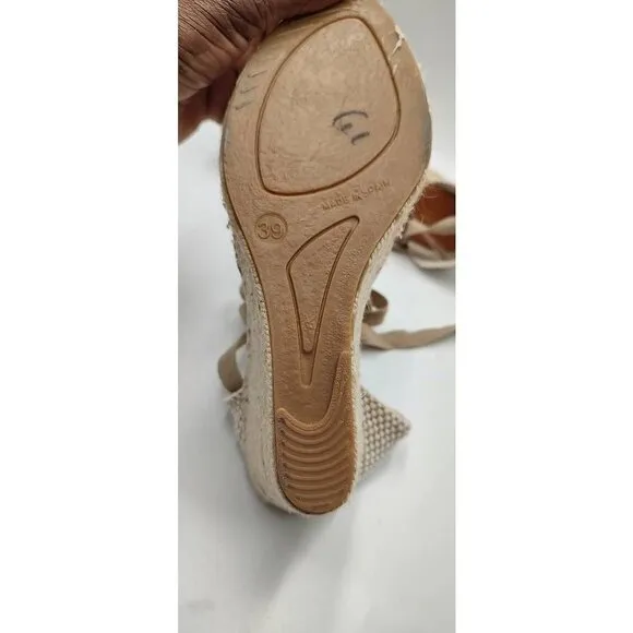 ANDRE Assous Womens Espadrilles Wedge Sandals Beige Wrap Around High Tie 8.5 New