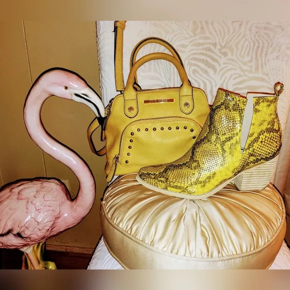 Ankle Boots Sz 10 From Rider Girl &amp; Matching Mustard Colored Steve Maden Bag
