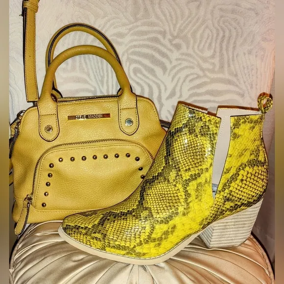 Ankle Boots Sz 10 From Rider Girl &amp; Matching Mustard Colored Steve Maden Bag