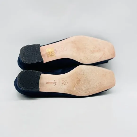 Ann Mashburn Shoes Womens 36.5 US 6 Blue Suede Buckle Kitten Heel Quiet Luxury