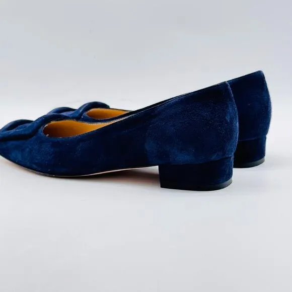 Ann Mashburn Shoes Womens 36.5 US 6 Blue Suede Buckle Kitten Heel Quiet Luxury
