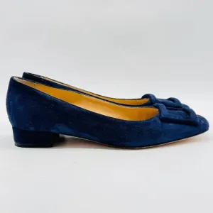 Ann Mashburn Shoes Womens 36.5 US 6 Blue Suede Buckle Kitten Heel Quiet Luxury