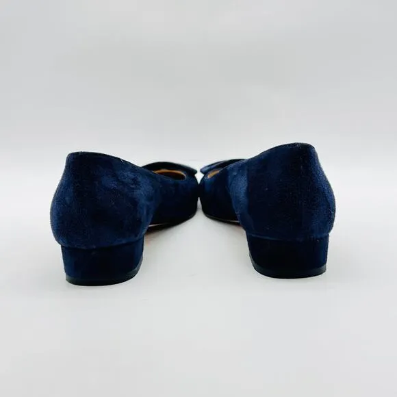 Ann Mashburn Shoes Womens 36.5 US 6 Blue Suede Buckle Kitten Heel Quiet Luxury