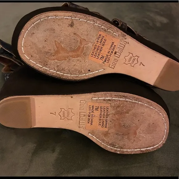 Anthropologie Gee WaWa Leather Platform Suede Wedge Shoes Sandals Women's Size 7