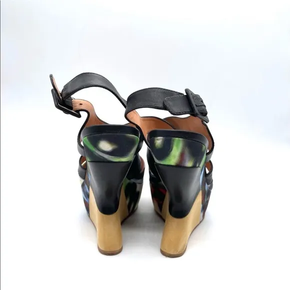 Anthropologie Leifsdottir Kivi Abstract Silk &amp; Leather Platform &amp; Wedge Sandals